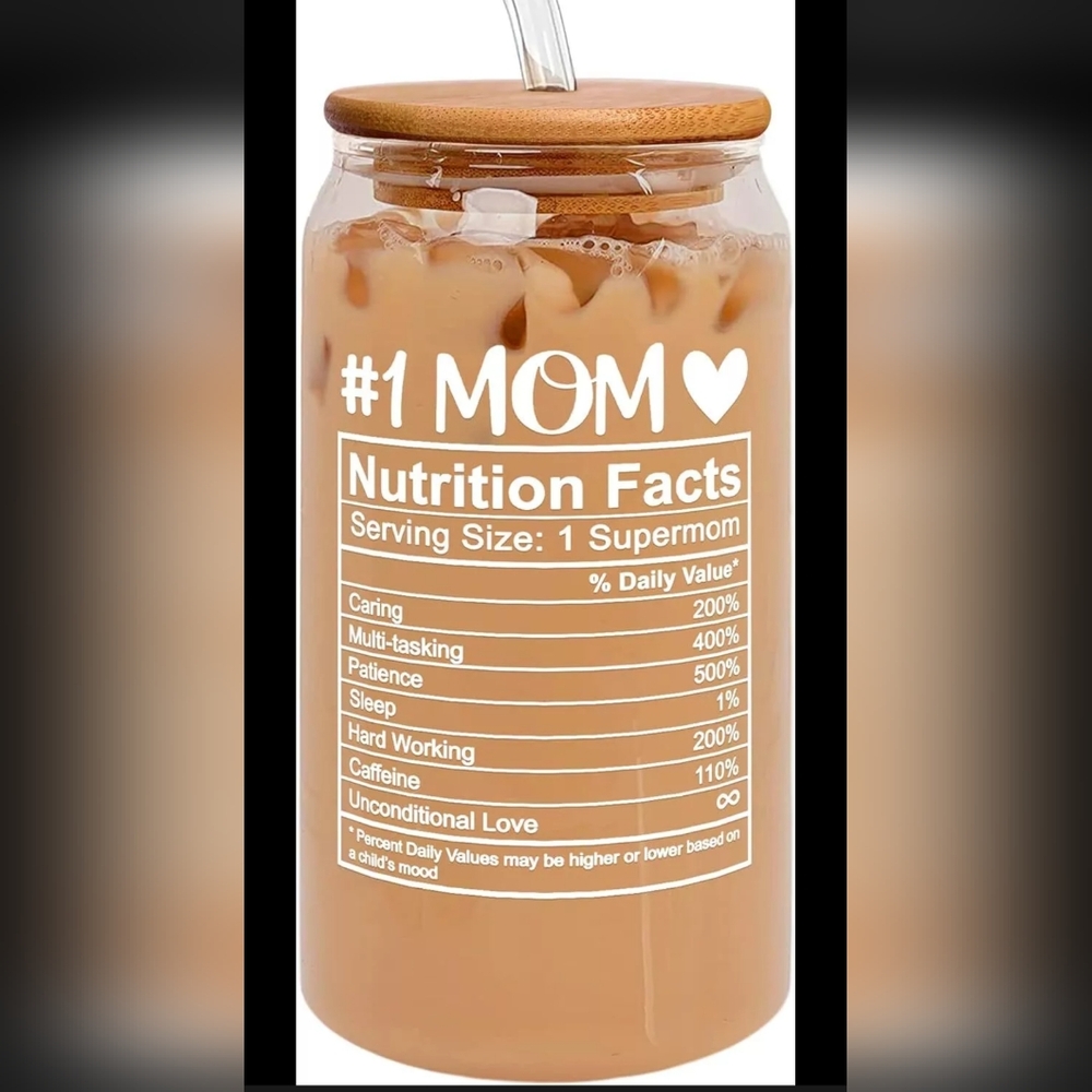 ‼️SAVE $20‼️Glass #1 Mom Cup with 2 Straws and Cleaner Gifts for Mom